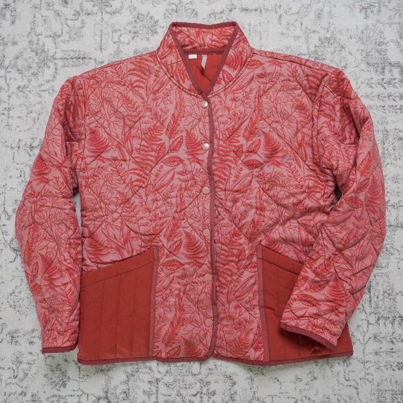 Travis Mathew Red Fern Leaf Printed Quilted Golf Jacket - Women's Medium - Picture 1 of 8